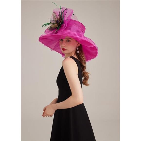Women's Kentucky Derby Church Dress Hat 05-rosepink - Picture 4 of 7